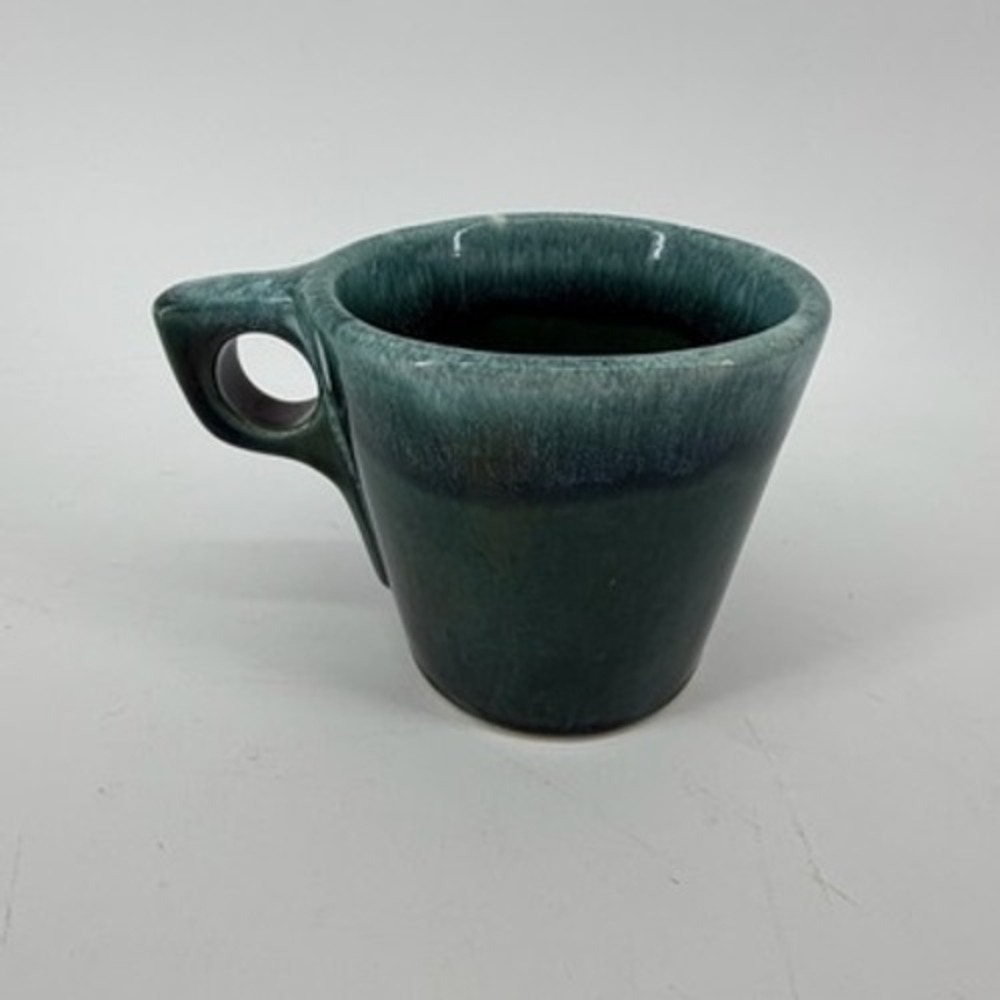 Vintage Hull Pottery Teal Drip Glaze Coffee Mug Oven Proof USA Mid Century Green